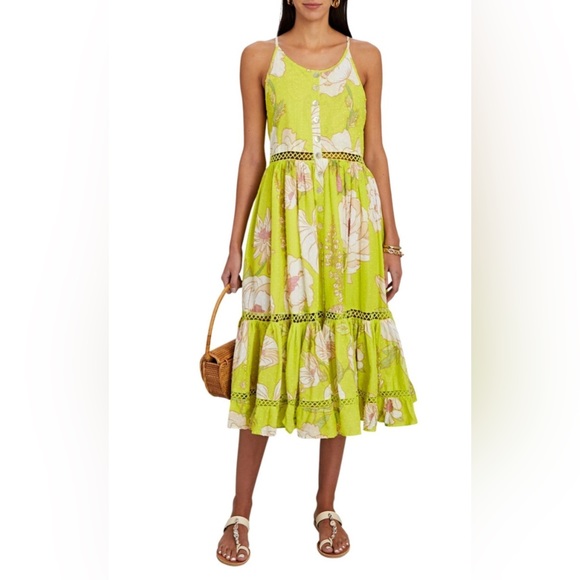 Farm Rio NWT Neon Garden Cotton Midi Dress Floral Summer Yellow Sz XS $235 - Picture 3 of 15